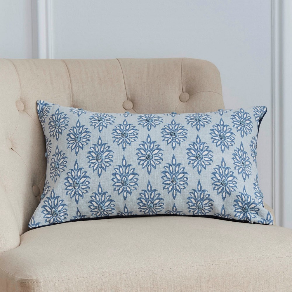 Gower Floral Cushion by Laura Ashley in Seaspray Blue